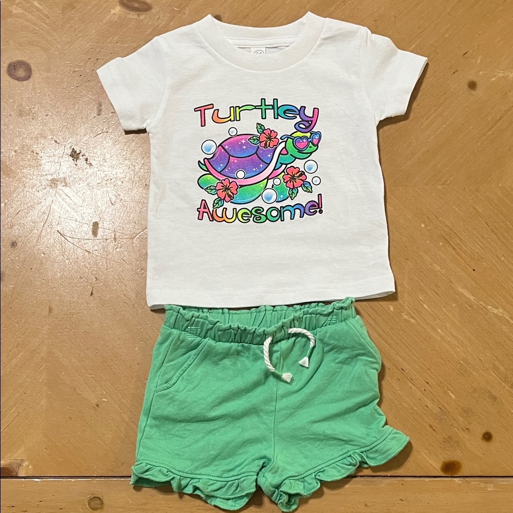 New DTF White Graphic Tee and Green Shorts Set